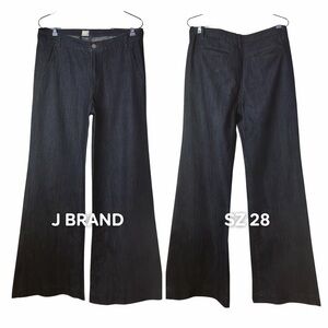 J Brand Wide Leg Flare Jeans Sz 28 Dark Wash Y2K Made in USA Cotton Linen Denim